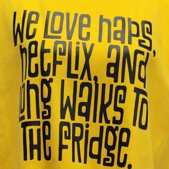 Hand Printed Upcycled Womens XL We Love Naps Netflix Long Walks To Fridge Tee - Picture 2 of 5
